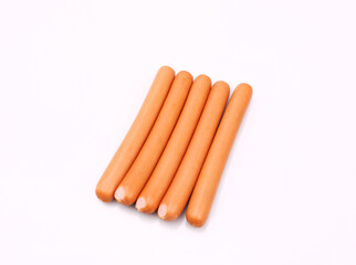 Wiener sausages, frankfurters, isolated on a white background. Meat product, a packshot photo for package design.