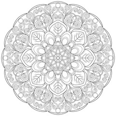 Colouring page, hand drawn, vector. Mandala 58, ethnic, swirl pattern, object isolated on white background.
