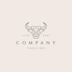 Obraz premium Animal head buffalo lines strong logo vector icon symbol flat graphic design illustration