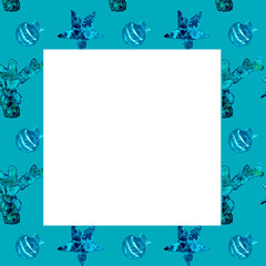 Blue frame with watercolor seashells and corals with place for your text