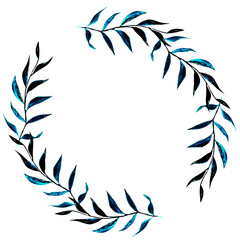 Watercolor blue leaves oval frame for your design