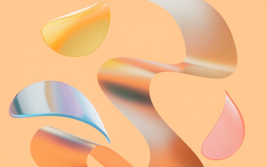 Abstract curves and glass with yellow background, 3d rendering.