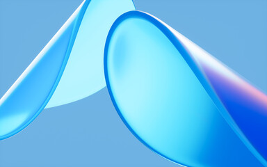 Abstract glass curves with blue background, 3d rendering.