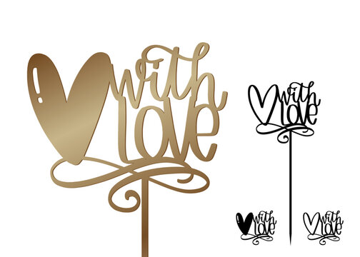 With love bouquet decoration or cake topper cut file. Versatile vector design with heart and flourish.
