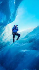 Photographer in a glacier
