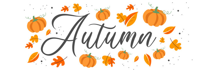 Autumn word on white background. Hand drawn Calligraphy lettering Vector illustration	
