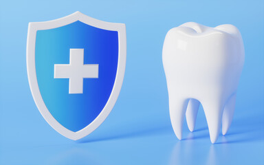 Shield and tooth , dental health concept, 3d rendering.