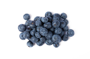 Blueberries isolated on a white background. Ripe and fresh blueberries. Vitamins. Healthy food. Juicy berry. Copy space. Place for text