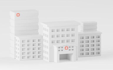 White hospital building, 3d rendering.