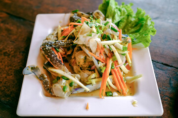 Papaya Salad with Blue Crab in the Thai restaurant.