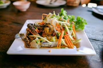 Papaya Salad with Blue Crab in the Thai restaurant.