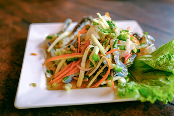Papaya Salad with Blue Crab in the Thai restaurant.