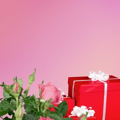 Mother's Day design concept background with rose flower and wrapped gift box