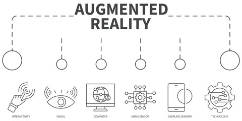 Augmented reality Vector Illustration concept. Banner with icons and keywords . Augmented reality symbol vector elements for infographic web
