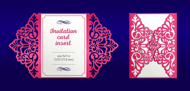Laser cut gate fold for wedding invitation card insert. &Ntilde;omposition with classic decorative pattern. Card aspect ratio 5x7 (scalable).