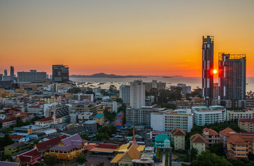 The Cityscape and the buildings of Pattaya District Chonburi Thailand Southeast Asia during the sunset time
