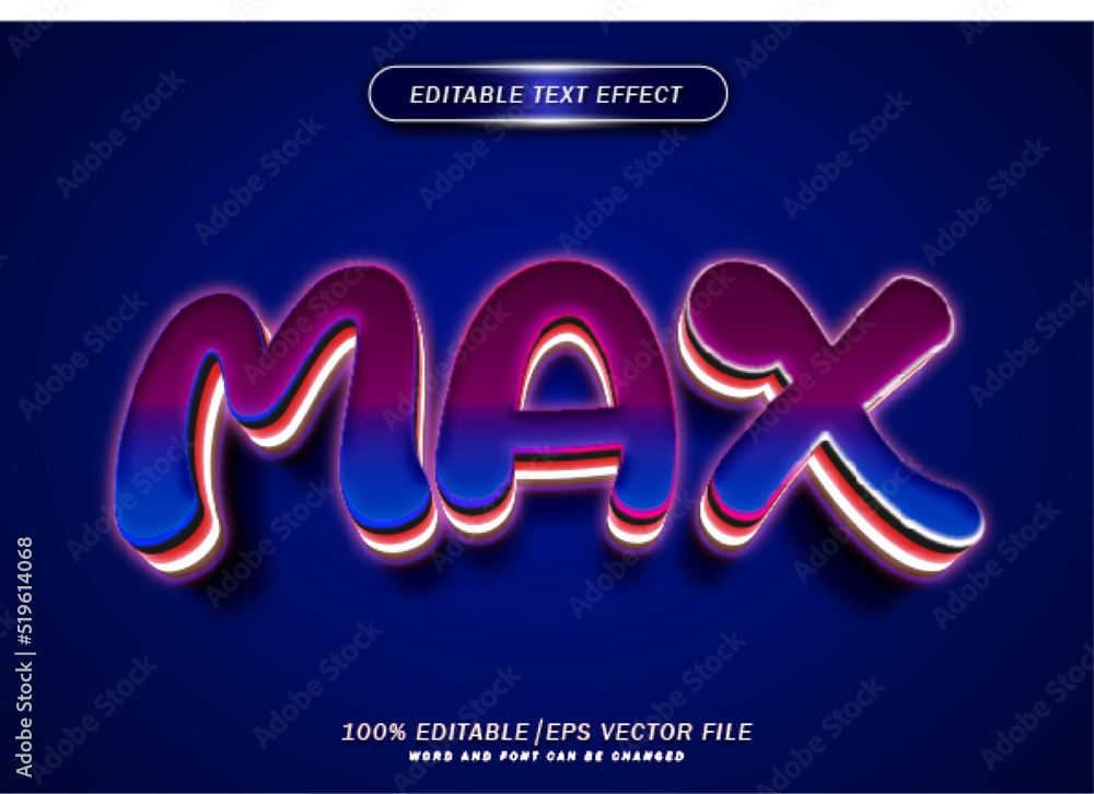 Poster colorful cute max text effect. 3d font style effect.