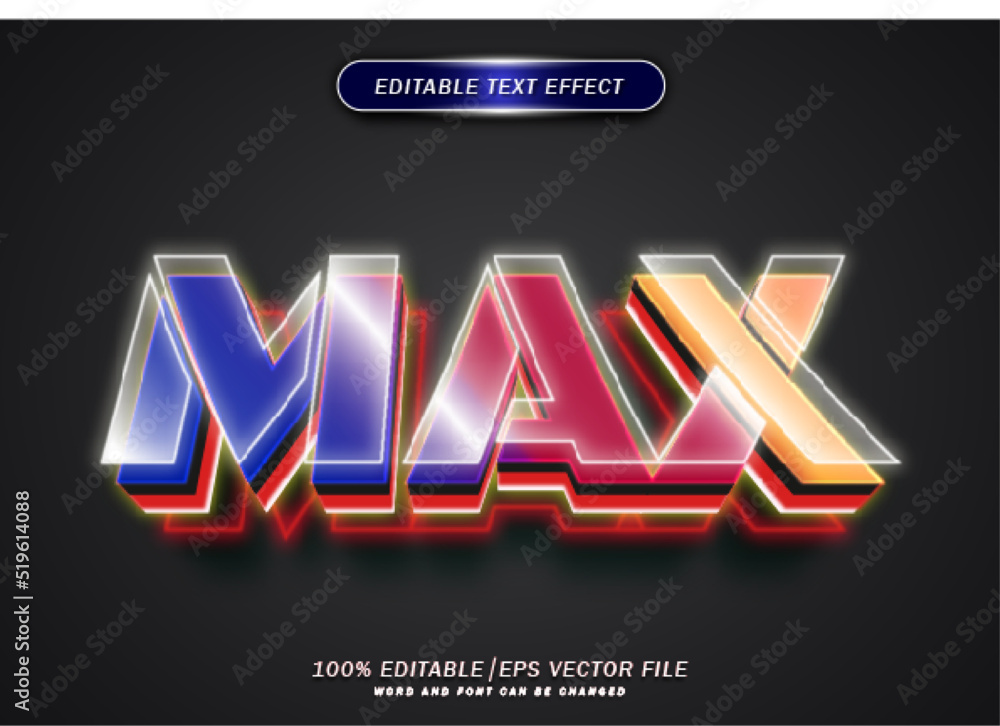 Poster luxury colorful 3d max text effect. neon font style effect. mockup text.