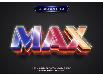 Luxury colorful 3d max text effect. Neon font style effect. Mockup text.
