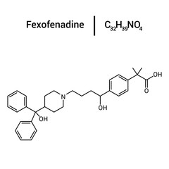 Fototapeta premium chemical structure of Fexofenadine (C32H39NO4)