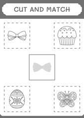 Cut and match parts of Ribbon, game for children. Vector illustration, printable worksheet