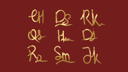 Set of Initial Signature Monogram Gold Elegant Vector Design