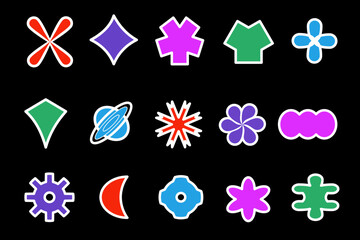 Universal trendy geometric linear shapes set. Brutalism shapes for swiss minimal style design. Set Of Cool Modern Geometric Stickers. Memphis design, retro elements for the web, vintage.