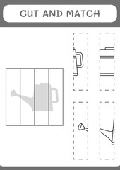 Cut and match parts of Watering can, game for children. Vector illustration, printable worksheet