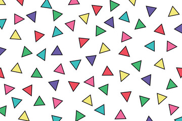 Imagen vectorial de patrones triangulares de colores estilo de los 80s sobre un fondo blanco