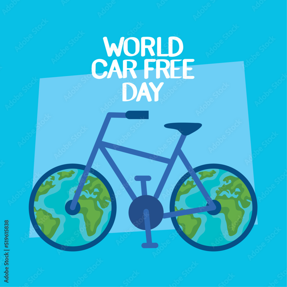 Sticker world car free day lettering card