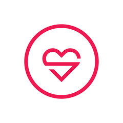 Letter S love logo design, initial S and heart logo combination, line art style illustration