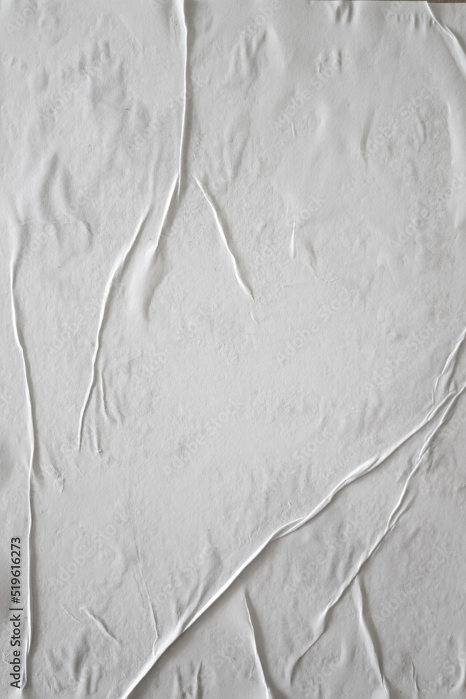 Poster blank white glued paper for poster texture overlay. crumpled and wrinkled pattern for background. ma