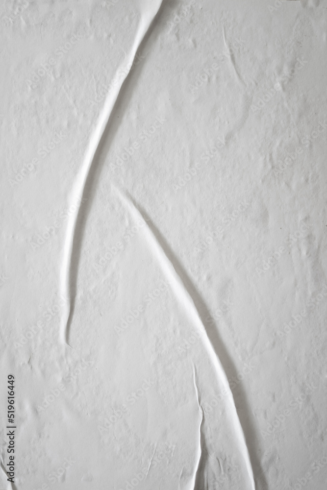 Poster blank white glued paper for poster texture overlay. crumpled and wrinkled pattern for background. ma