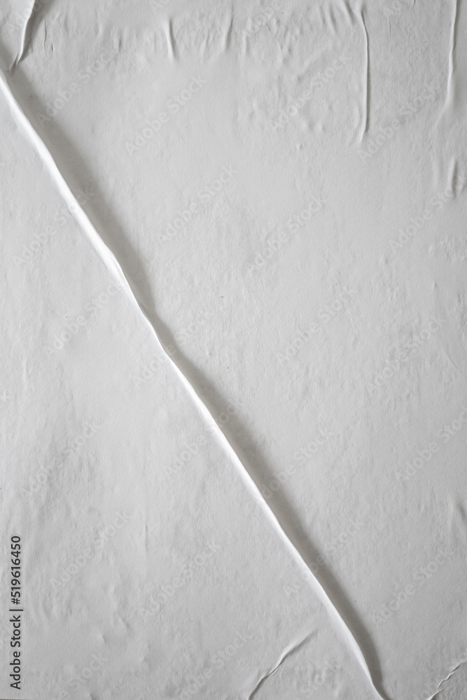 Poster blank white glued paper for poster texture overlay. crumpled and wrinkled pattern for background. ma