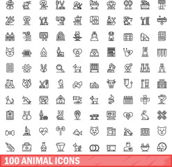 100 animal icons set. Outline illustration of 100 animal icons vector set isolated on white background