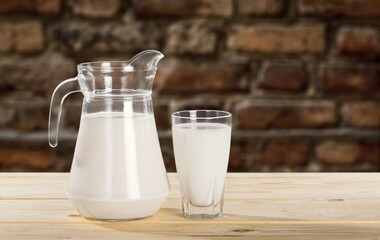 Milk, fresh food on light table, variety of dairy products