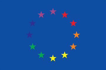 Vector flag of the LGBT community of the European Union. Blue flag with colored stars. Flag for Euro pride. LGBT symbol in rainbow colors.