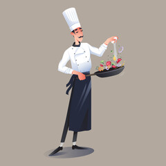 Chef is cooking. Vector illustration with character design