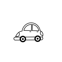 black and white silhouette illustration of a cute frog car side view isolated on a white background for children and toddlers coloring pictures, pages, books. Can be used by teachers and parents