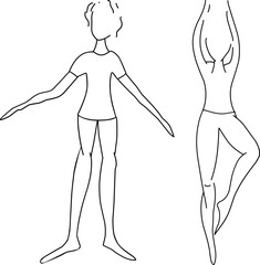 ballerinas illustration. Man's shape Illustration. Hand-drawn doodles illustration.
Line art. 