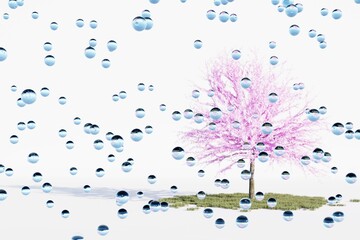 Fototapeta premium 桜と水玉の壁紙、背景画像