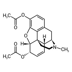 chemical structure of Heroin or diacetylmorphine or diamorphine (C21H23NO5)