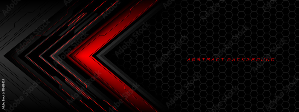 Poster abstract red grey metal black cyber circuit futuristic technology geometric on hexagon mesh design m