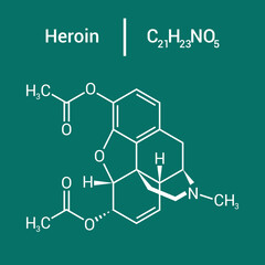 Fototapeta premium chemical structure of Heroin or diacetylmorphine or diamorphine (C21H23NO5)
