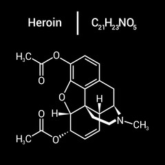 chemical structure of Heroin or diacetylmorphine or diamorphine (C21H23NO5)
