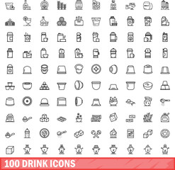 Fototapeta na wymiar 100 drink icons set. Outline illustration of 100 drink icons vector set isolated on white background