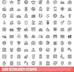 100 ecology icons set. Outline illustration of 100 ecology icons vector set isolated on white background