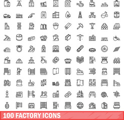 100 factory icons set. Outline illustration of 100 factory icons vector set isolated on white background