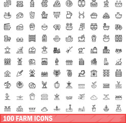 100 farm icons set. Outline illustration of 100 farm icons vector set isolated on white background