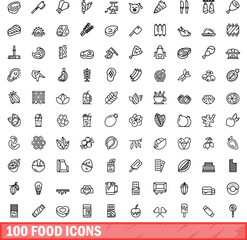 100 food icons set. Outline illustration of 100 food icons vector set isolated on white background